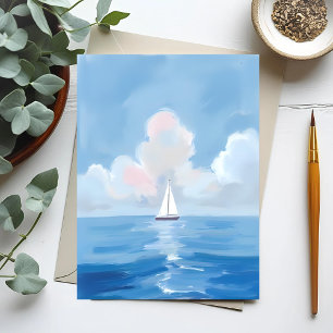 Cartão Postal Navegando em Azul   Pintura do Oceano de Barco à V