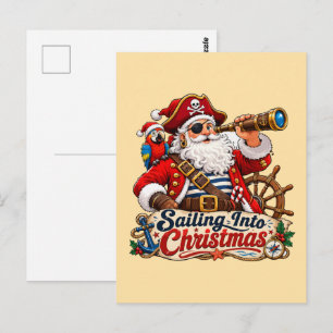 Cartão Postal Navegando no Natal Pirata Papai Noel
