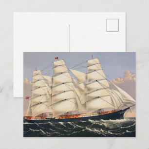 Cartão Postal Navio à Vela Náutico Antigo Currier & Ives