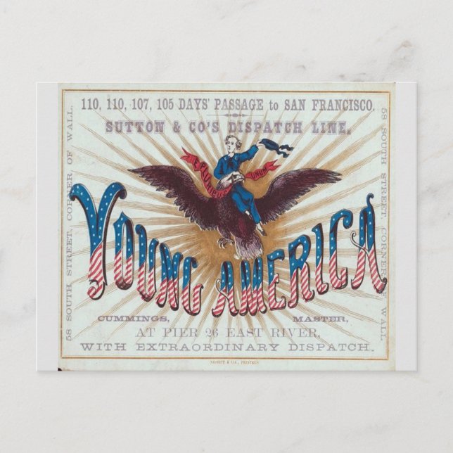 Cartão Postal Navio à vela Young America Clipper (Frente)