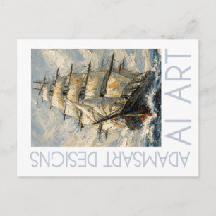 Cartão Postal Navio Alto Impressionista no Mar Arte Náutico