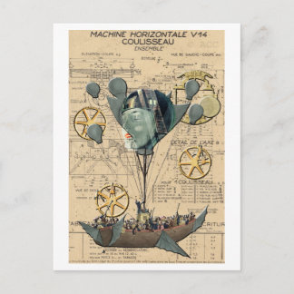 Cartão Postal Navio Balão de Ar Quente Steampunk