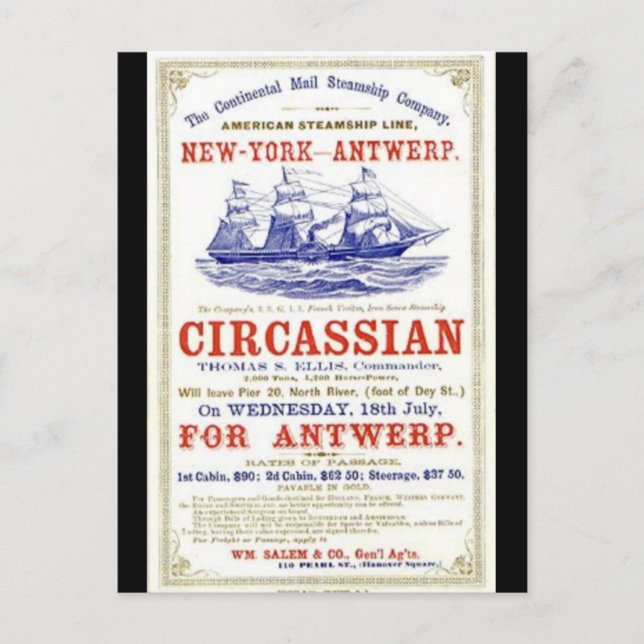 Cartão Postal Navio Circassiano Clipper à vela 1866 (Frente)