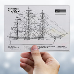 Cartão Postal Navio Clipper Flying Cloud - Planta do Navio BD