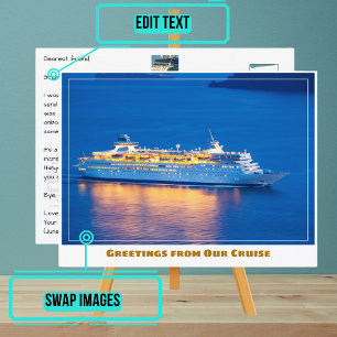 Cartão Postal Navio de cruzeiro ao pôr do sol