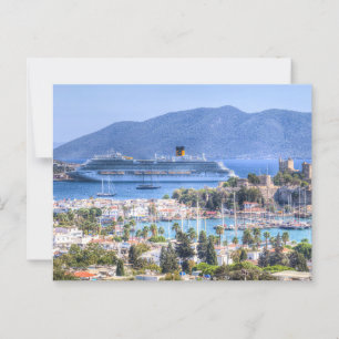 Cartão Postal Navio De Cruzeiro E Castelo De Bodrum