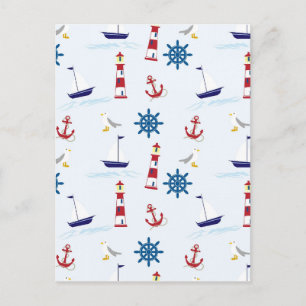 Cartão Postal Navio de Farol Marítimo Cinto e Azul de Gaivota Ma