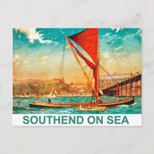 Cartão Postal Navio de navegação em Southend na costa marítima,