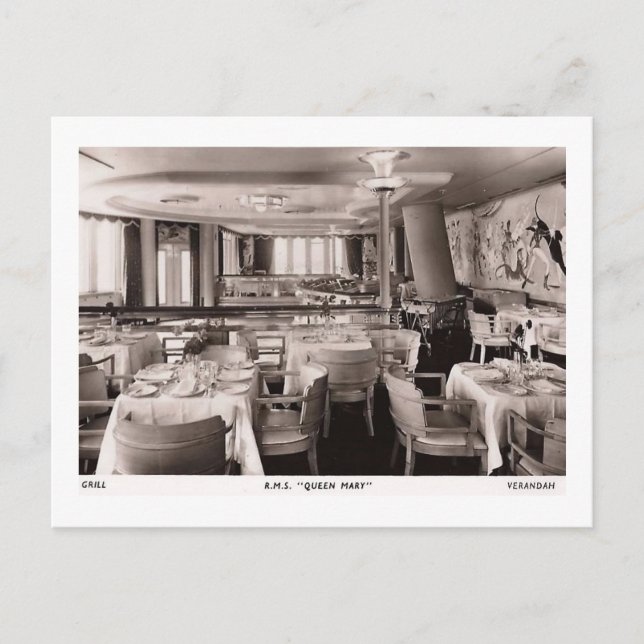 Cartão Postal Navio de Passageiros RMS, Rainha Mary, Grill Vinta (Frente)
