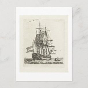 Cartão Postal Navio de três mastros com duas figuras no cordame 
