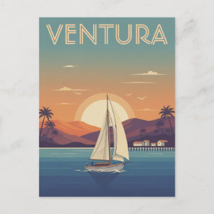 Cartão Postal Navio de vela na Costa Ouro de Ventura, Califórnia