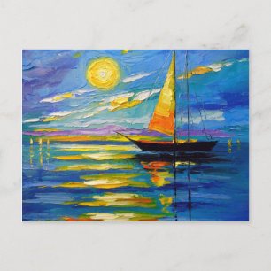 Cartão Postal Navio de vela no pôr do sol