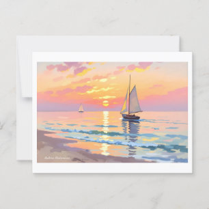 Cartão Postal Navio de vela no pôr do sol no mar