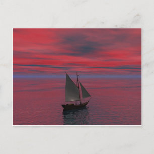 Cartão Postal Navio e Pôr do Sol