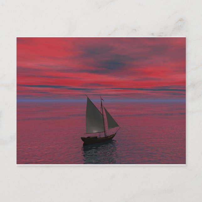 Cartão Postal Navio e Pôr do Sol (Frente)