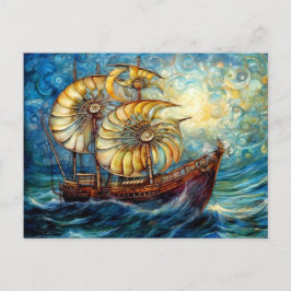 Cartão Postal Navio Fantástico Nautilus em Oceano Giratório