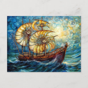 Cartão Postal Navio Fantástico Nautilus em Oceano Giratório