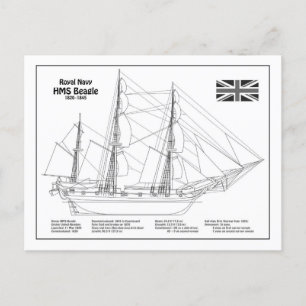 Cartão Postal Navio HMS Beagle - Planta Baixa do Navio BD