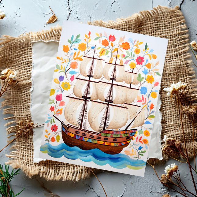 Cartão Postal Navio pirata colorida (Criador carregado)