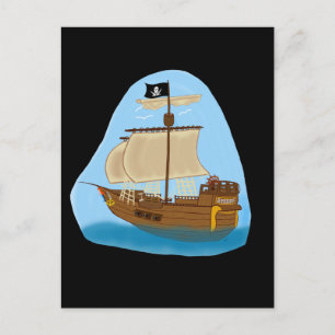 Cartão Postal Navio Pirata com Bandeira
