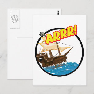 Cartão Postal Navio pirata de desenho animado engraçado