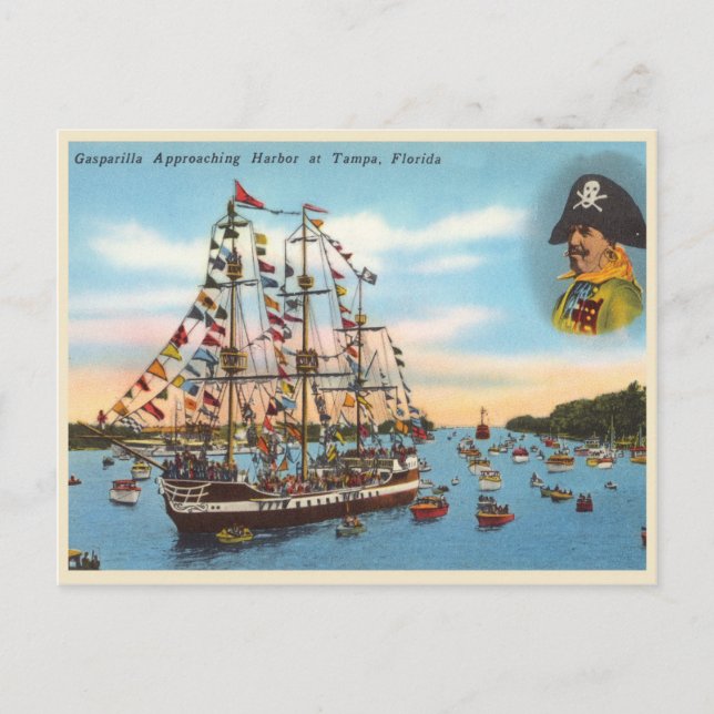 Cartão Postal Navio pirata Vintage Gasparilla (Frente)