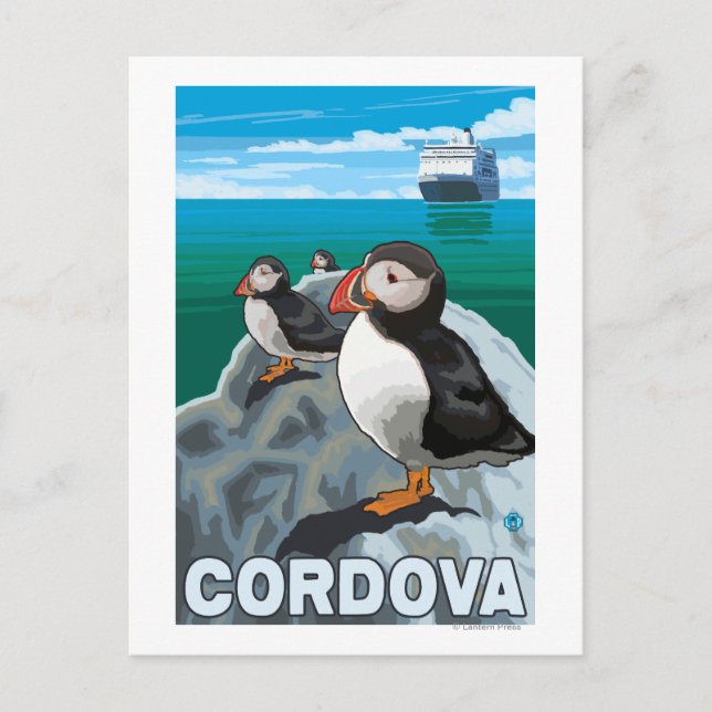 Cartão Postal Navio Puffins & Cruise - Córdova, Alasca (Frente)