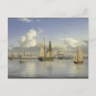 Cartão Postal Navios à vela ao largo do Castelo de Kronborg, Su