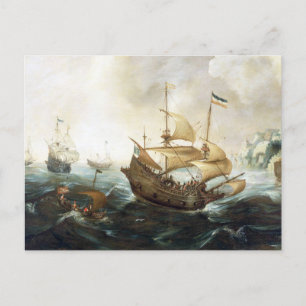 Cartão Postal Navios holandeses da década de 1600
