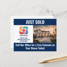 Cartão Postal Navy Blue Just Sold Real Estate Company Logo