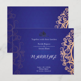 Cartão Postal Navy Elegant Blue Muslim wedding Invitation