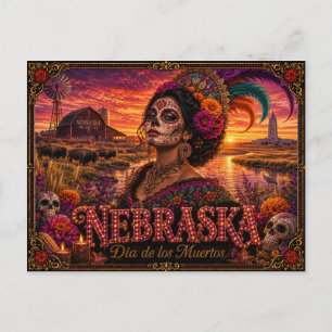 Cartão Postal Nebraska Dia de los Muertos Retro
