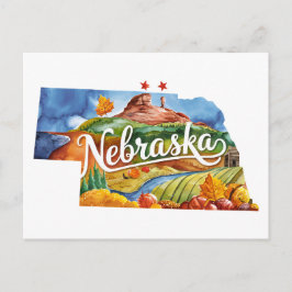 Cartão Postal Nebraska EUA Estado Formato Vintage Aquarela