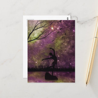 Cartão Postal Nebula Sky Dancer Silhouette - Rosa e Amarelo