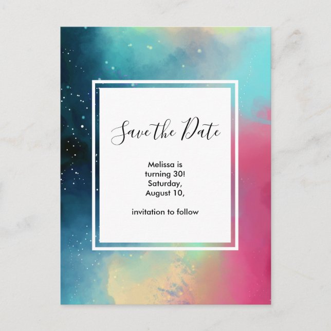 Cartão Postal Nebulosa do Espaço Verde Moderno e Vermelho (Frente)