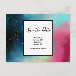 Cartão Postal Nebulosa do Espaço Verde Moderno e Vermelho