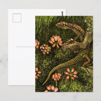 Cartão Postal Neerlandês Art Nouveau Lizard e flores selvagens