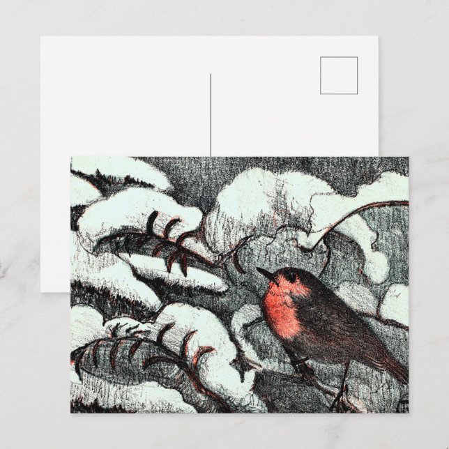 Cartão Postal Neerlandês Art Nouveau Robin Bird no inverno (Frente/Verso)