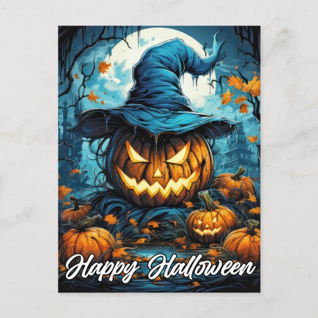 Cartão Postal Nefarious Happy Halloween Pumpkin Illustração (Frente)