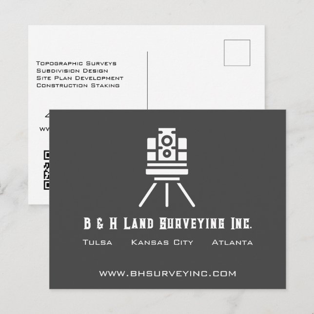 Cartão Postal Negócios de Código QR do Modern Land Surveyor (Frente/Verso)