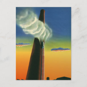 Cartão Postal Negócios Vintage, Fábrica de Apito a Vapor ao Nasc