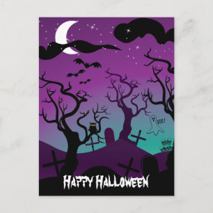 Cartão Postal Negra-cemitério, púrpura, Turquesa Halloween