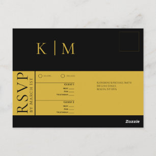 Cartão Postal Negra e Branca-RSVP-Casamento-