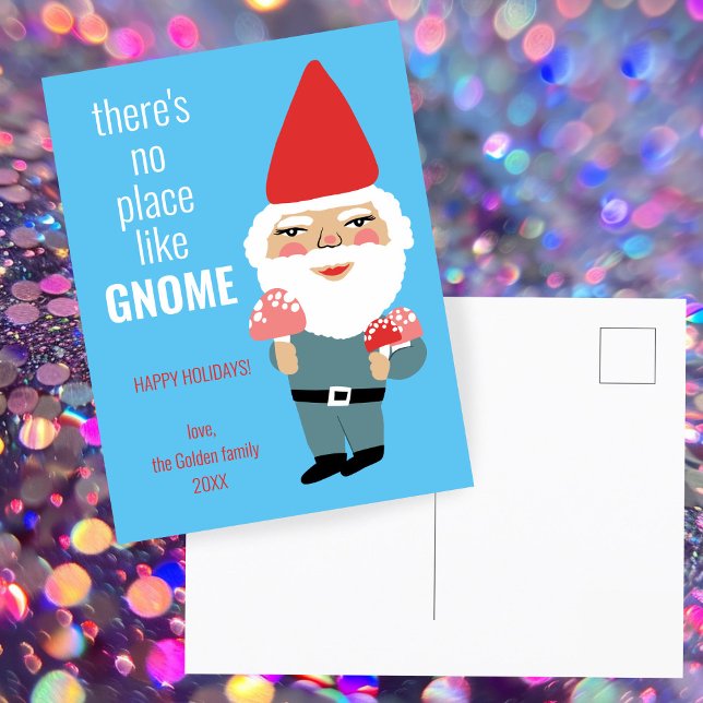 Cartão Postal NENHUM LUGAR COMO Feriado PERSONALIZADO DE Cogumel (NO PLACE LIKE GNOME Cute Mushrooms Hand Drawn Santa Dwarf f Elf CUSTOM Holiday Postcard
)