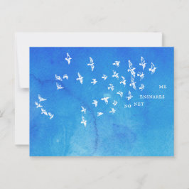 Cartão Postal "Nenhuma rede me ensina" + pássaros (branco a azul