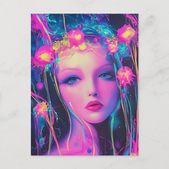 Cartão Postal Neon Alienígena Goddese (Frente)
