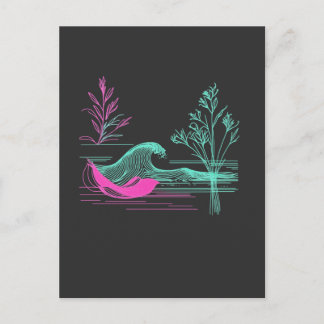 Cartão Postal NEON CALM – Retro Wave & Botanical Line Art