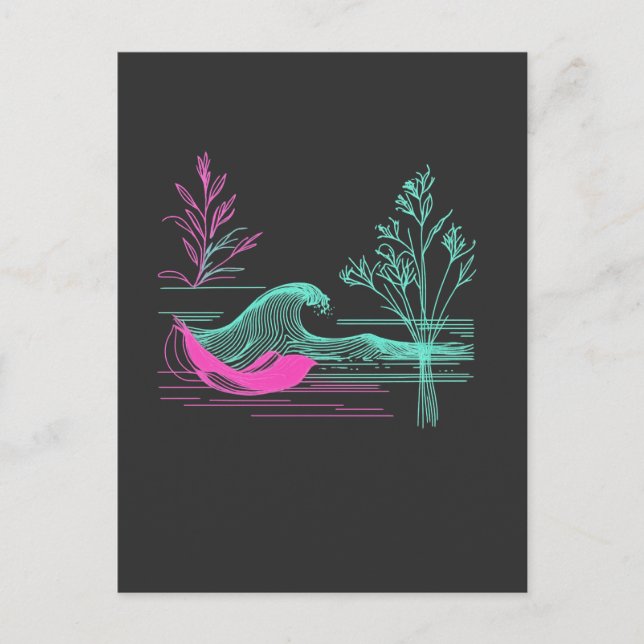 Cartão Postal NEON CALM – Retro Wave & Botanical Line Art (Frente)