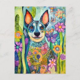 Cartão Postal neon-colored pop-art dog portrait with bold contra