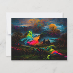 Cartão Postal Neon Ghosts em uma paisagem fantasia assombrada